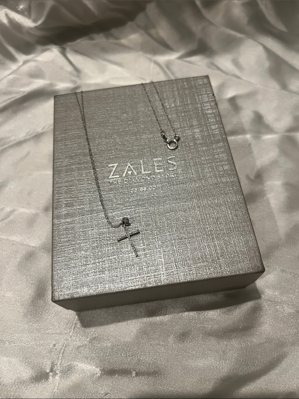 Zales White Gold and Diamond Cross Pendant Necklace - Silver color